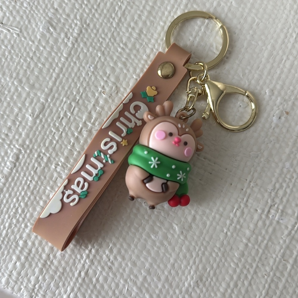 Cute Reindeer Keychain with Christmas Strap